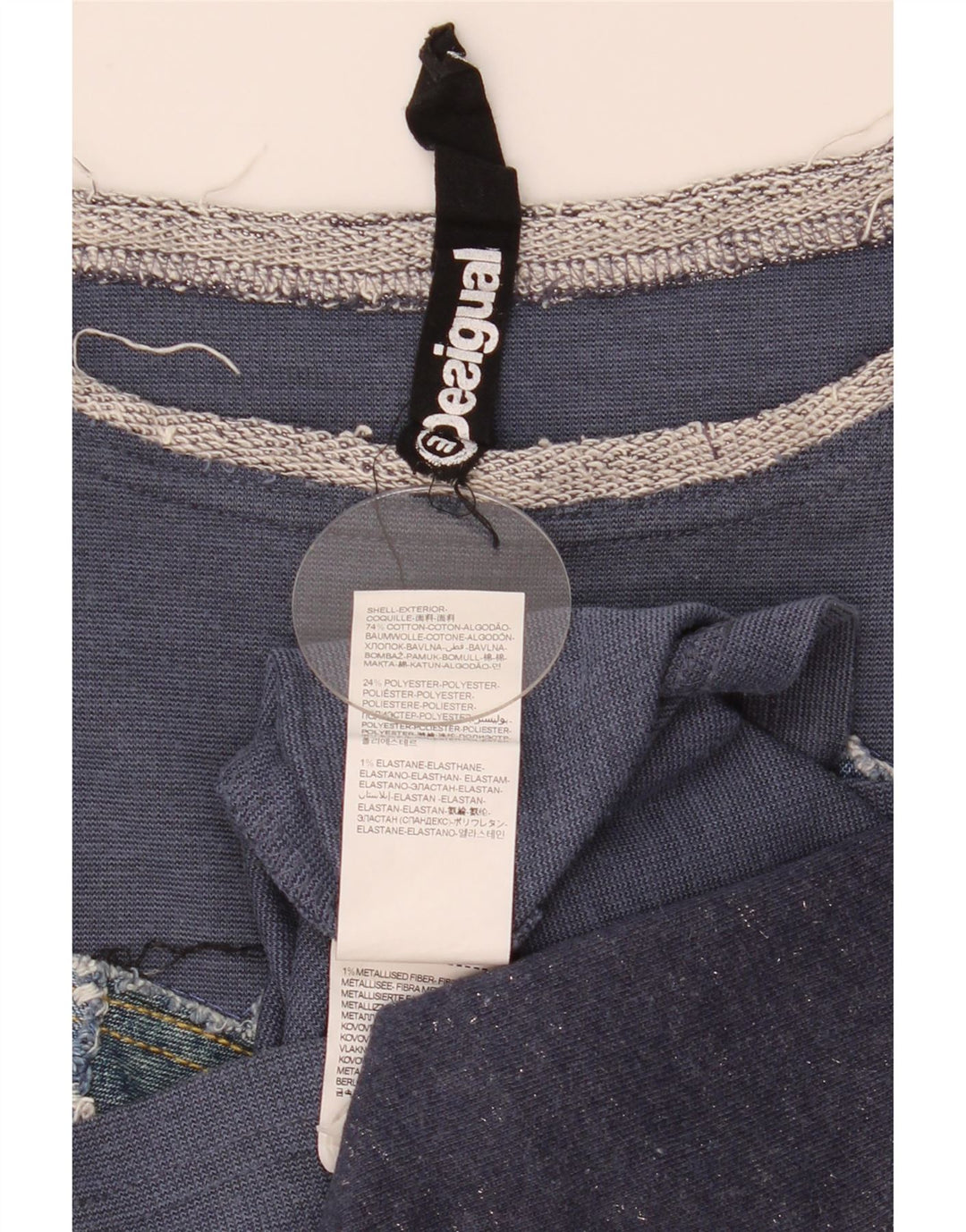 Desigual Womens Graphic Top 3/4 Sleeve UK 14 Medium Navy Blue Patchwork