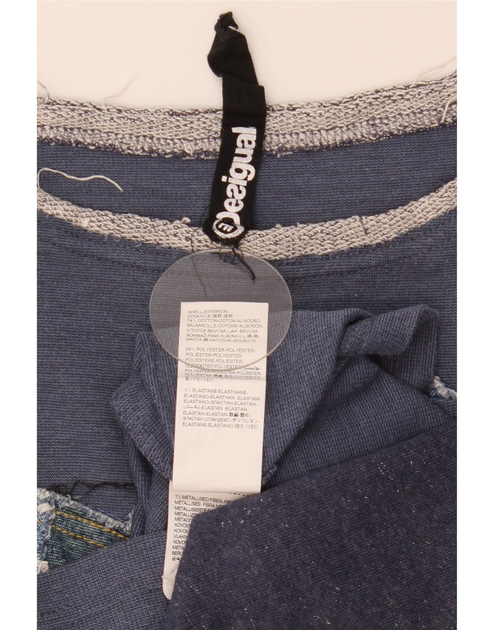 Desigual Womens Graphic Top 3/4 Sleeve UK 14 Medium Navy Blue Patchwork