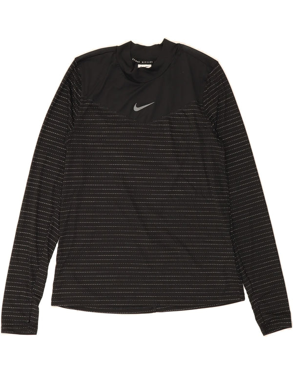 NIKE Womens Dri Fit Top Long Sleeve UK 10 Small Black Striped Polyester