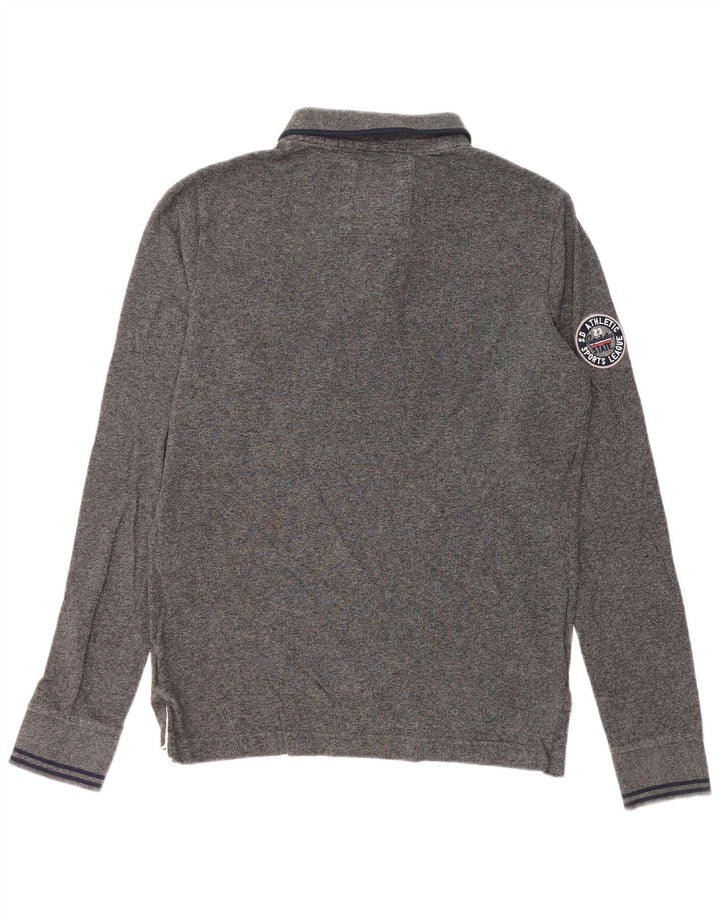 Superdry Klassisk grafisk langærmet poloshirt til mænd mellemgrå bomuld