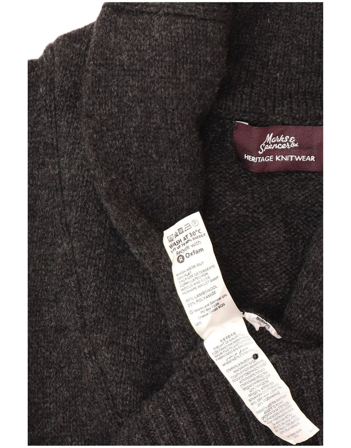 Marks & Spencer Herre Cardigan Sweater Stor Grå Uld