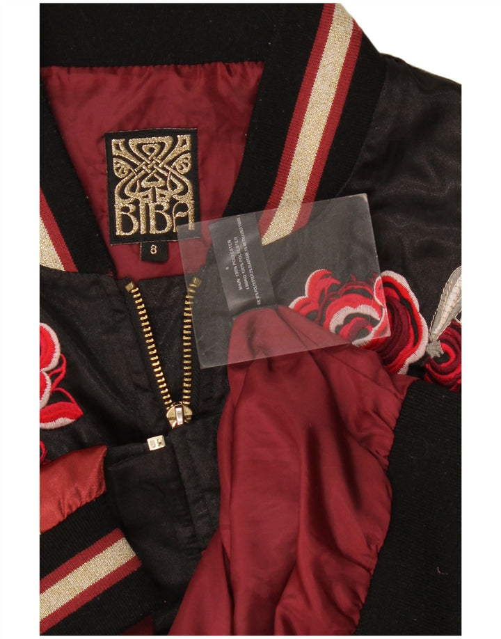 Biba Womens Graphic Bomber Jacket UK 8 Small Schwarz geblümtes Polyester