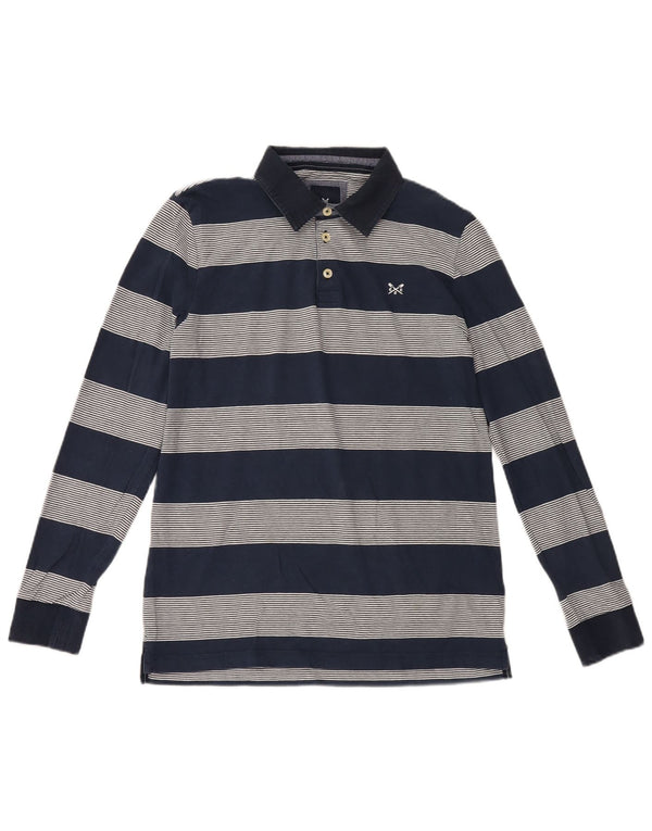 Crew Clothing Polo da uomo a maniche lunghe in cotone a righe medie blu navy
