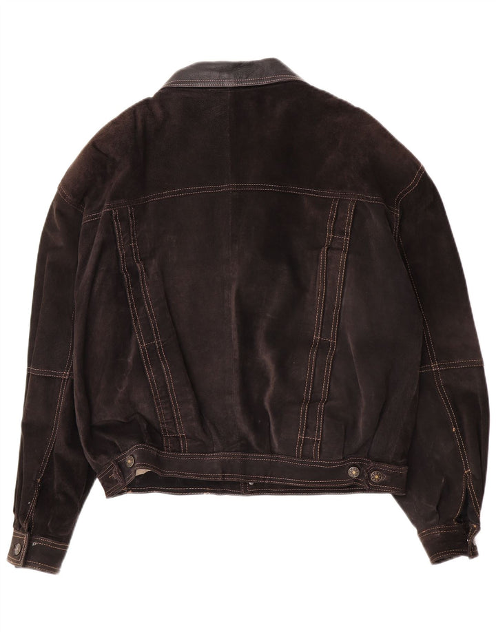 John F Gee Herre Bomber Oversized læderjakke IT 46 Lille brun ruskind