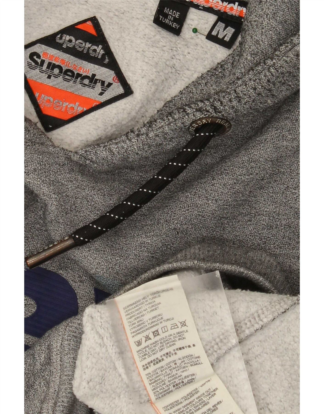 Superdry Mens Graphic Hoodie Jumper Medium Grey Flecked Cotton