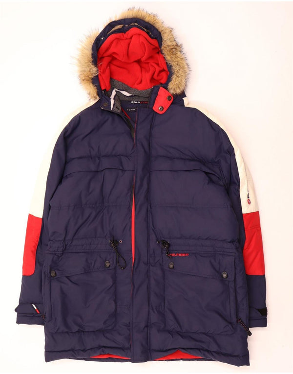Cappotto imbottito con cappuccio da uomo Tommy Hilfiger UK 42 XL Poliestere color block blu