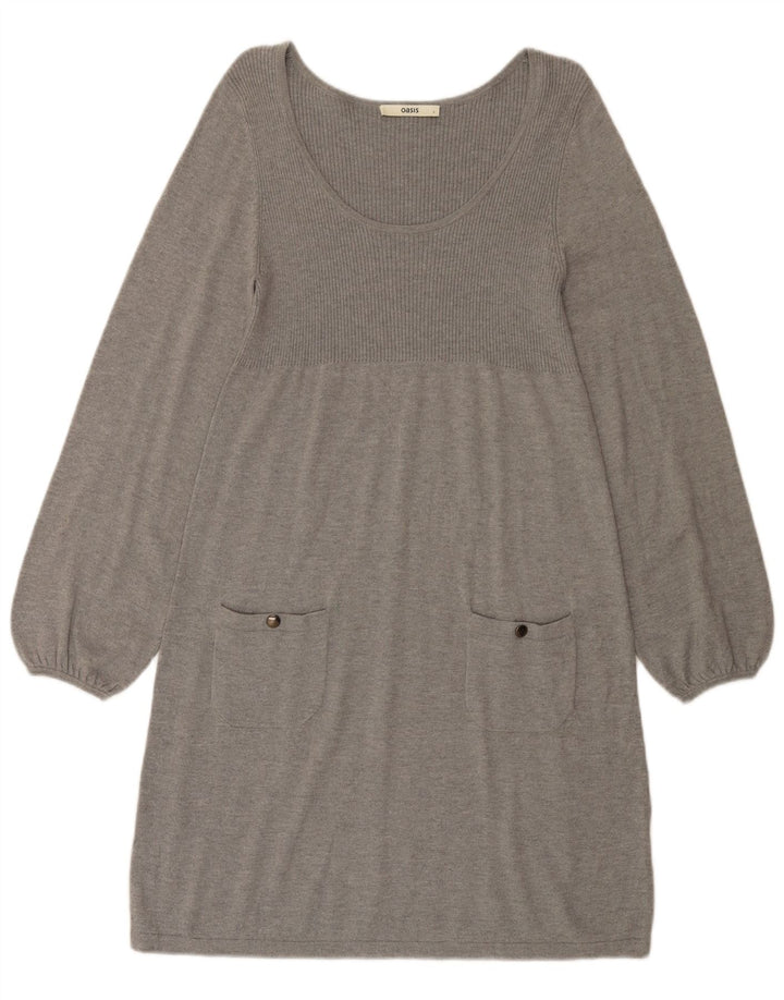 Oasis Womens Jumper Dress UK 14 Large Grey Cotton