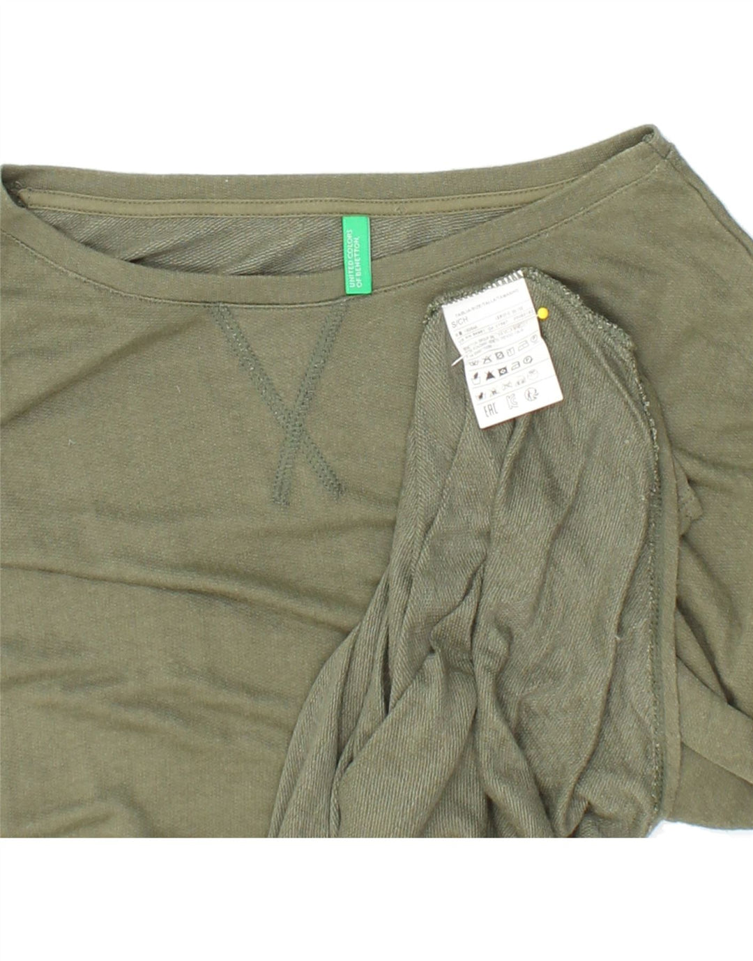 BENETTON Womens Oversized Top Long Sleeve UK 10 Small Green Modal Vintage Benetton and Second-Hand Benetton from Messina Hembry 