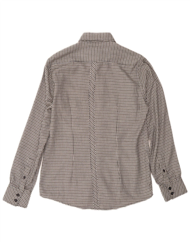 LAMBRETTA Mens Flannel Shirt Small Black Houndstooth Cotton