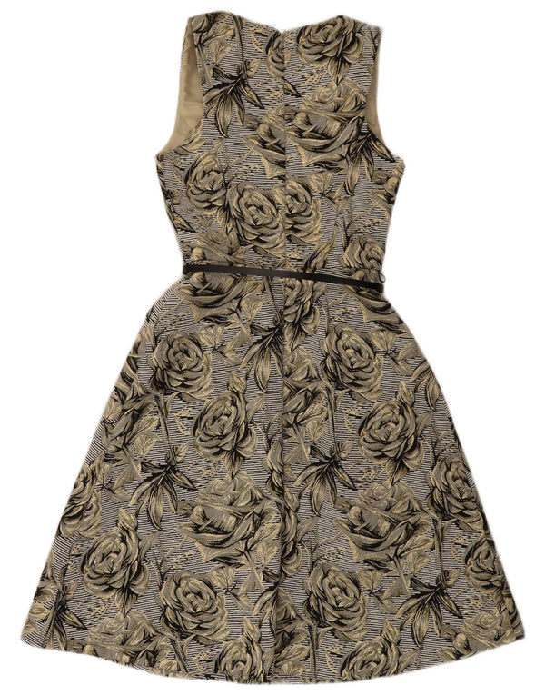 Monsoon Vestido acampanado sin mangas para mujer UK 8 Small Gris Floral Algodón