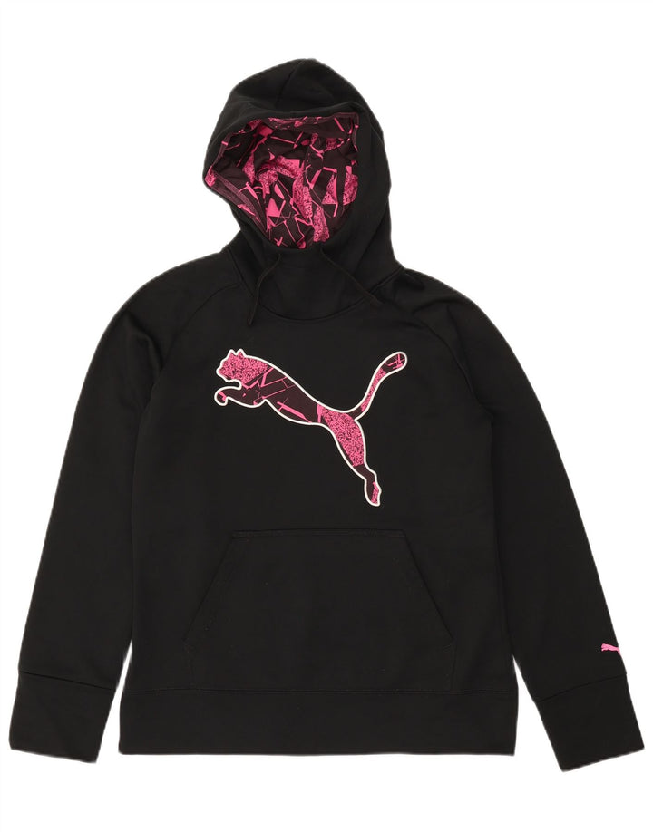 PUMA Womens Graphic Hoodie Jumper UK 12 Medium Black Polyester
