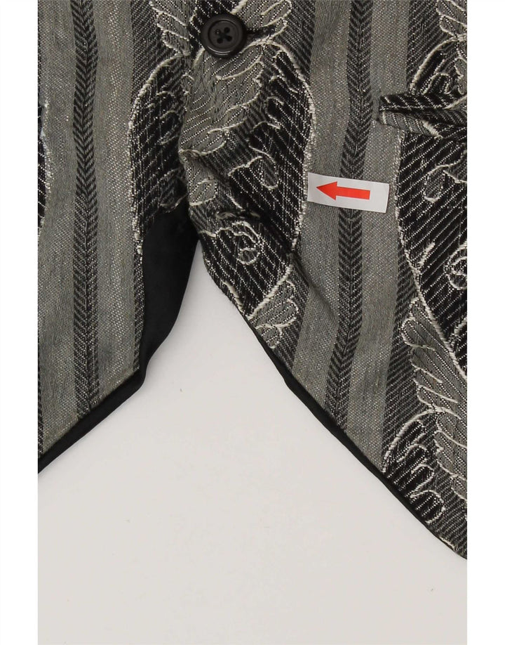 Vintage Mens Abstract Pattern Waistcoat Small Grey Rayon