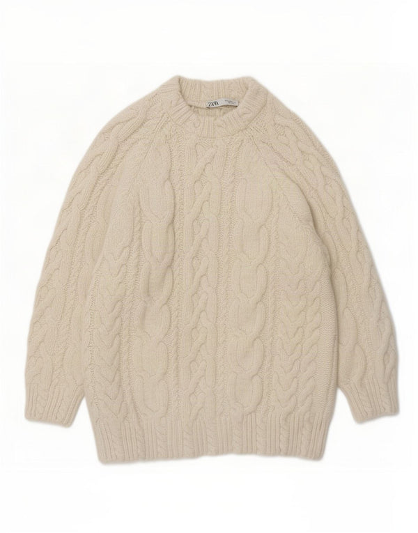 Zara Pull ample à col rond pour femme UK 14 Medium Blanc cassé