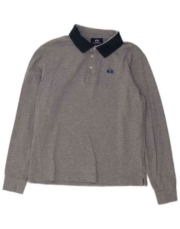 La Martina Mens Long Sleeve Rugby Polo Shirt Small Grey Cotton