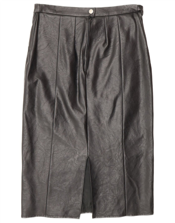 VINTAGE Womens Leather Skirt W28 Medium Black Leather