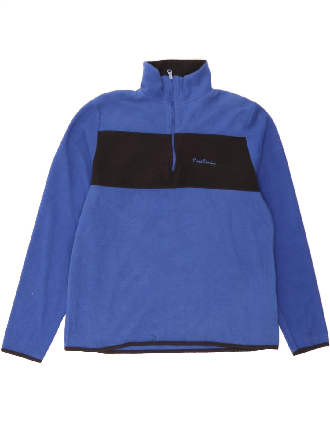 PIERRE CARDIN Mens Zip Neck Fleece Jumper Medium Blue Colourblock Vintage Pierre Cardin and Second-Hand Pierre Cardin from Messina Hembry 