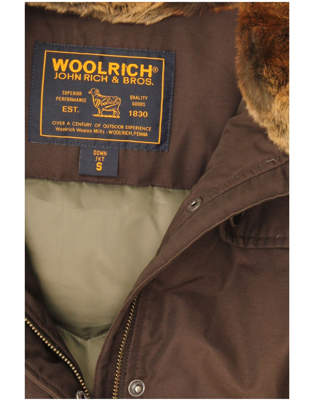 Woolrich Womens Hooded Padded Coat UK 10 Small Brown Cotton