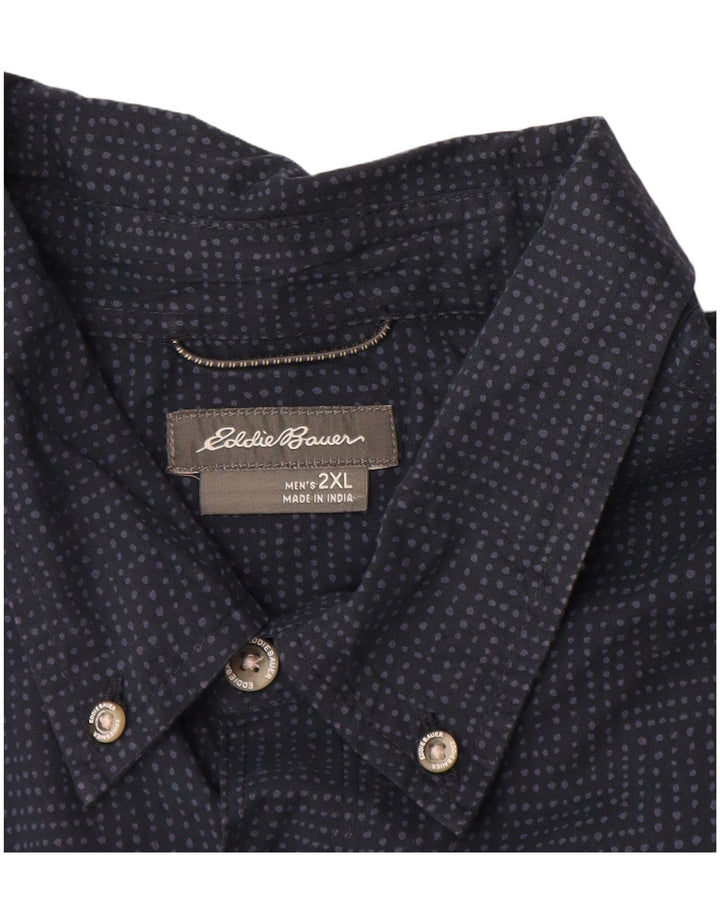 Eddie Bauer Mens Short Sleeve Shirt 2XL Navy Blue Spotted