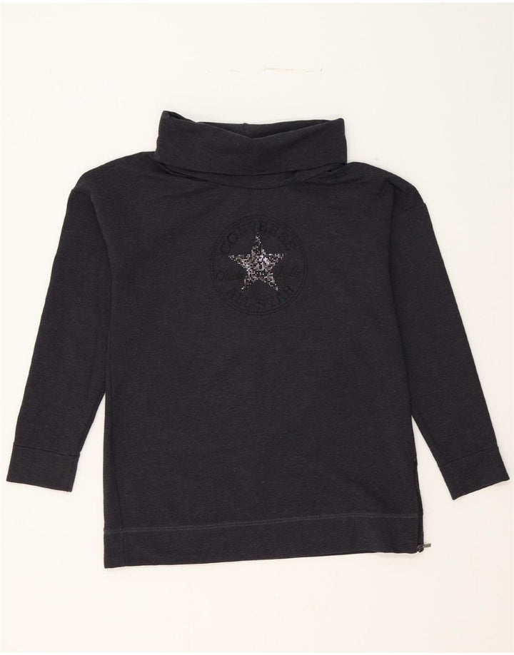 CONVERSE Womens Graphic Roll Neck Sweatshirt Jumper UK 14 Medium Navy Blue Vintage Converse and Second-Hand Converse from Messina Hembry 