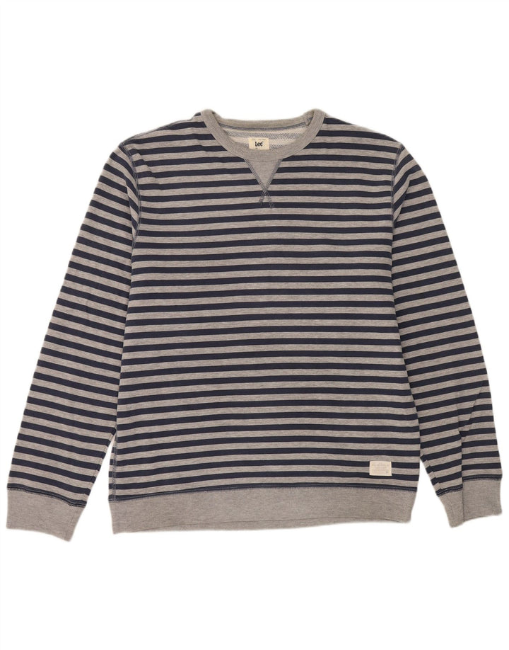 Lee Womens Regular Fit Sweatshirt Jumper UK 16 Large Grey Striped Cotton