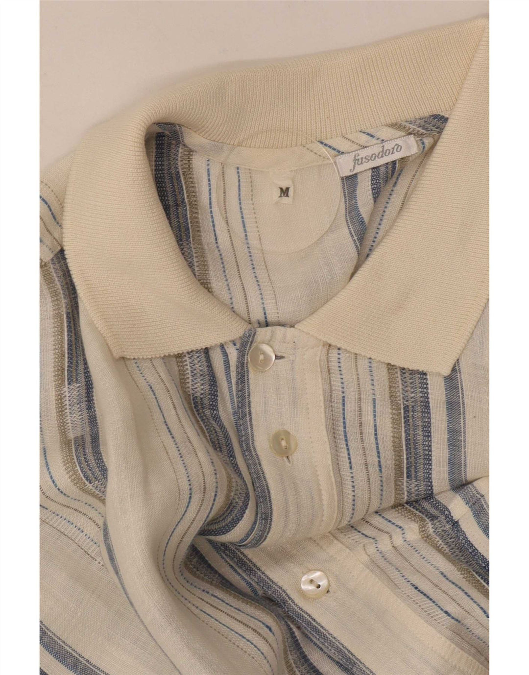 Vintage Mens Short Sleeve Pullover Shirt Medium Beige Striped