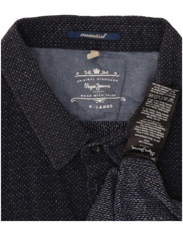 PEPE Jeans Mens Shirt XL Navy Blue Spotted Cotton