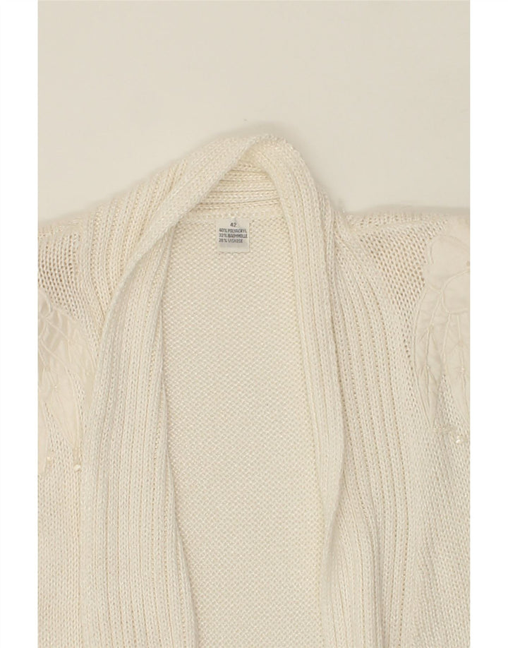 VINTAGE Womens Longline Cardigan Sweater IT 42 Medium White Floral Vintage Vintage and Second-Hand Vintage from Messina Hembry 
