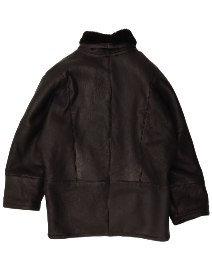 Vintage Womens Oversized Shearling Jacket IT 44 Medium Black Leather