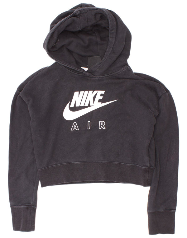 Nike Crop Graphic - Sudadera con capucha para niña, ajuste estándar, 10 a 11 años, talla mediana, color negro