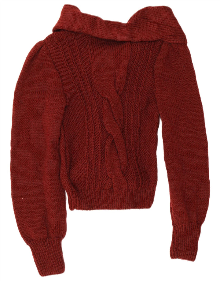 vintage Femme Front Tie Cardigan Pull UK 12 Rouge Moyen