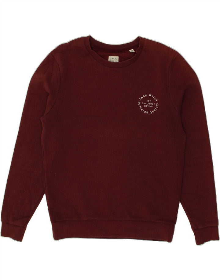 JACK WILLS Mens Graphic Sweatshirt Jumper Medium Maroon Cotton Vintage Jack Wills and Second-Hand Jack Wills from Messina Hembry 
