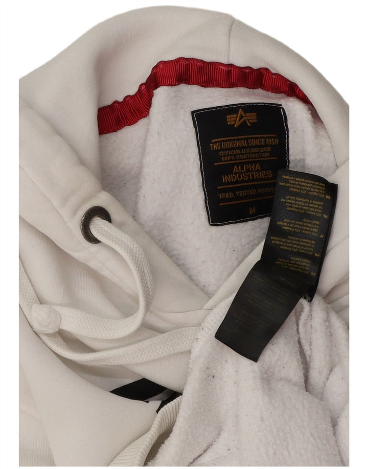 ALPHA INDUSTRIES Mens Graphic Hoodie Jumper Medium White Cotton
