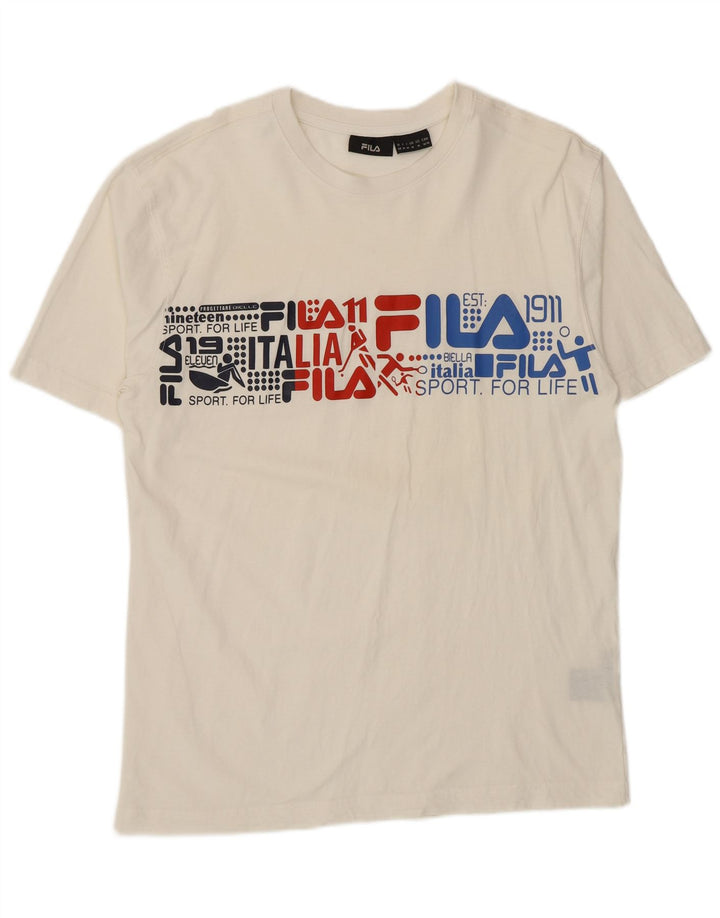 Fila Herre Grafisk T-Shirt Top Medium Hvid Bomuld