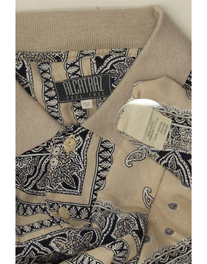 Alcatraz Mens Short Sleeve Pullover Shirt Medium Beige Paisley Viscose