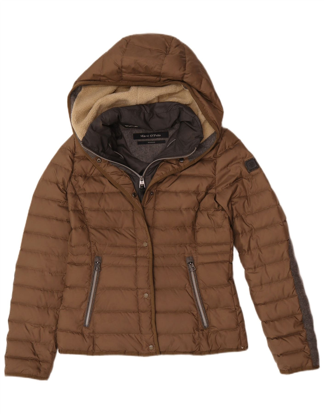 Marc O'Polo Womens Hooded Padded Jacket EU 36 Small Brown Colourblock