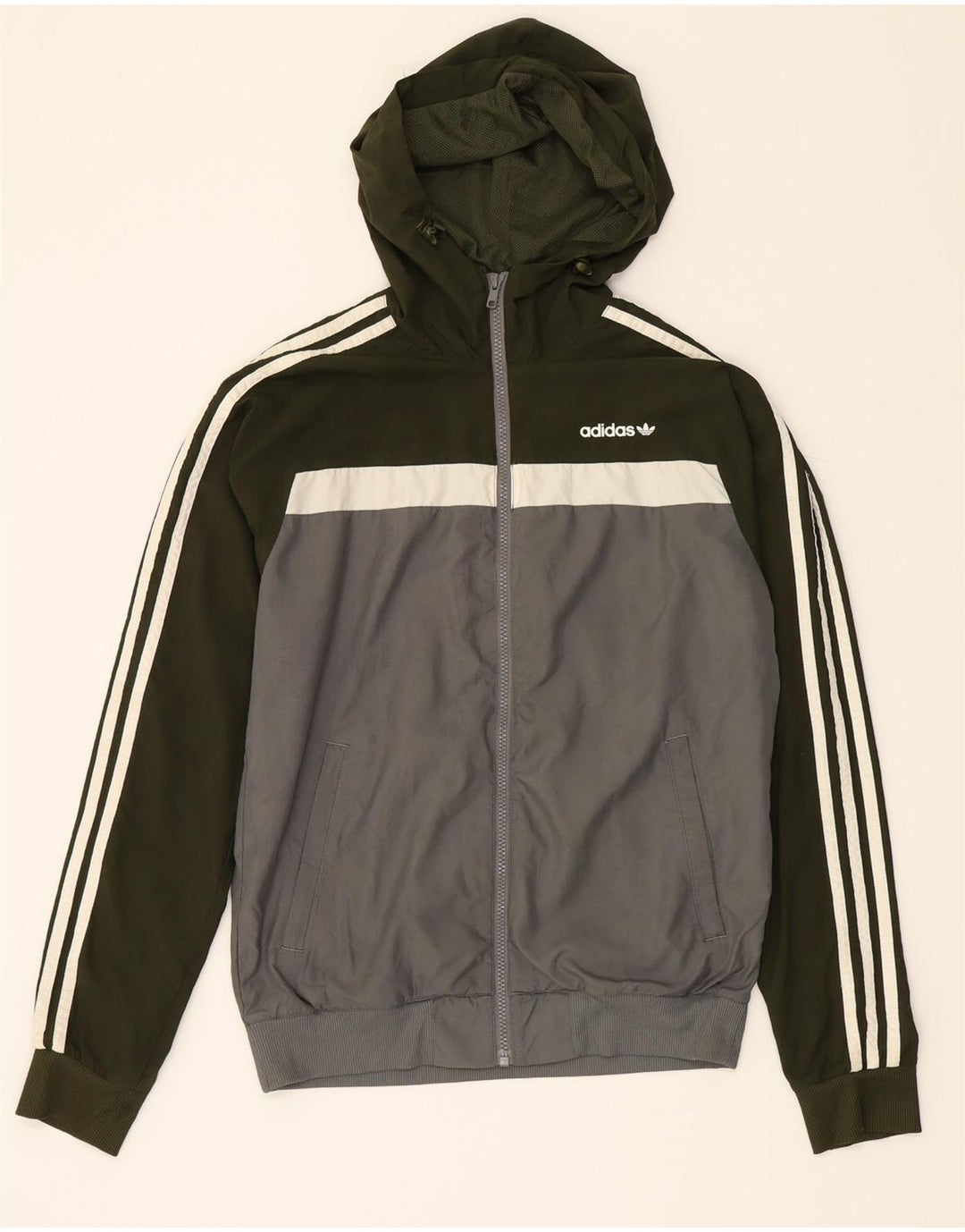 ADIDAS Mens Zip Hoodie Sweater XS Grey Colourblock Polyester Vintage Adidas and Second-Hand Adidas from Messina Hembry 