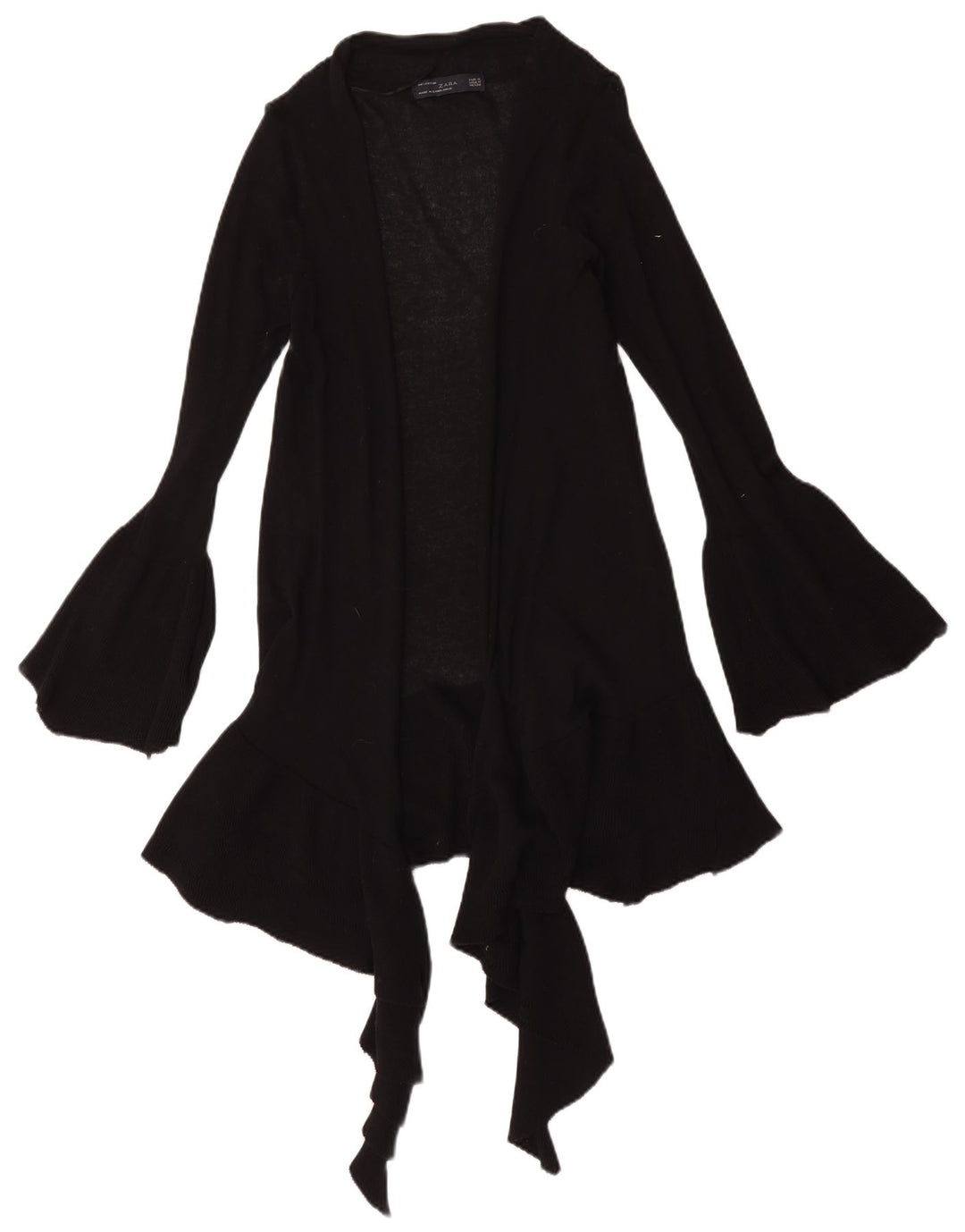 Zara Womens Longline Open Cardigan Sweater UK 12 Medium Black Cotton