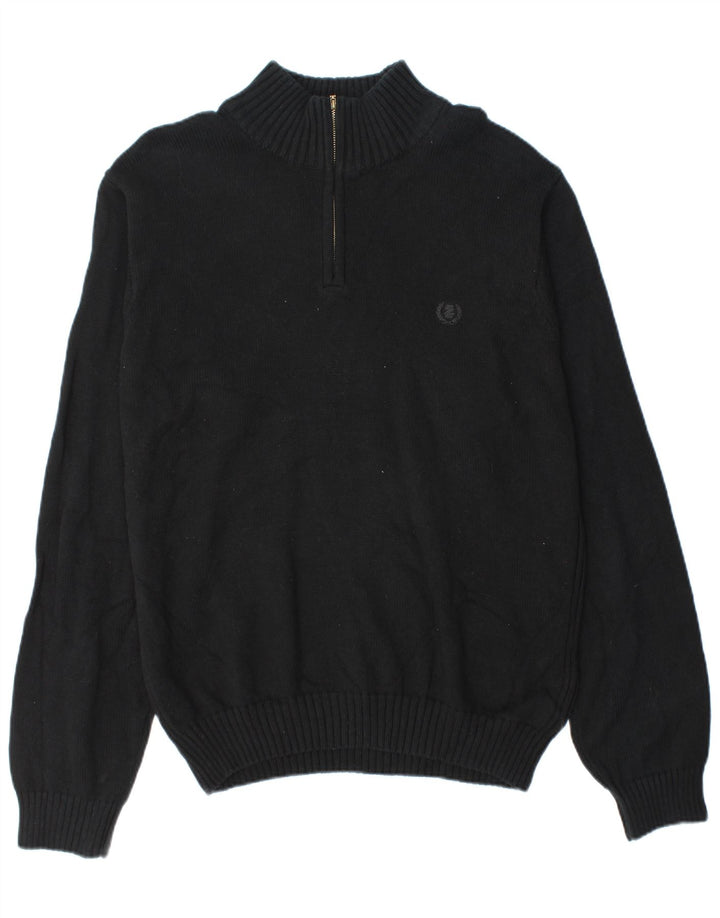 Izod Mens Zip Neck Jumper Sweater XL Black Cotton