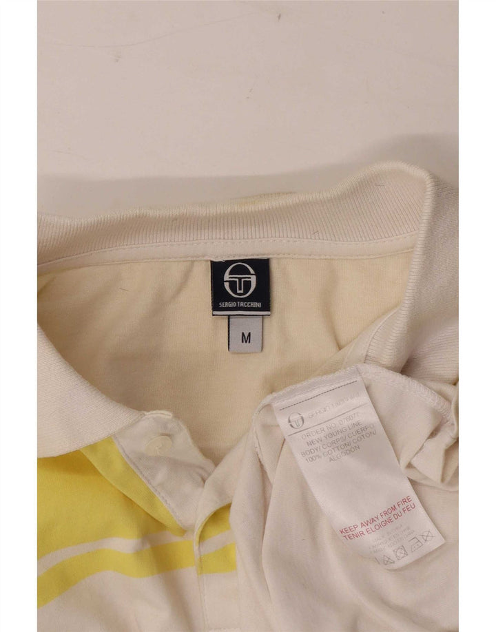 Sergio Tacchini Mens Polo Shirt Medium White Colourblock Cotton