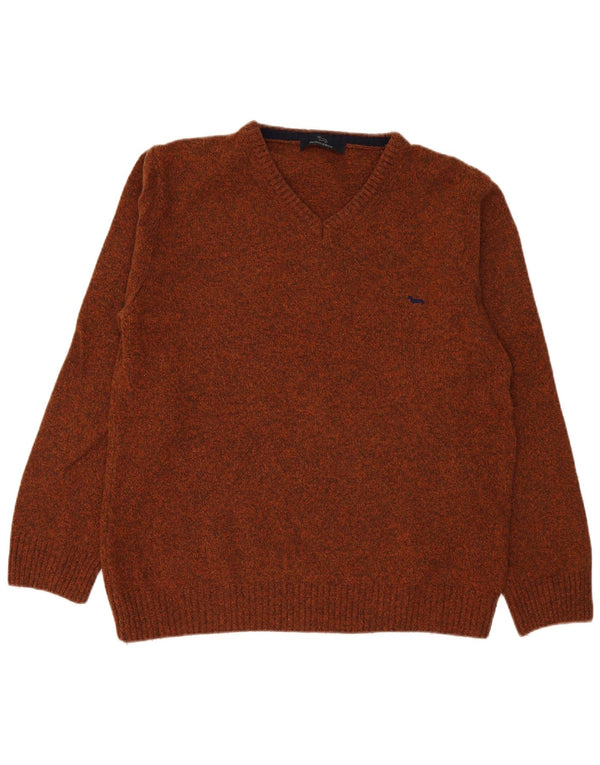 Suéter masculino Harmont & Blaine com decote em V 2XL lã de carneiro manchada marrom