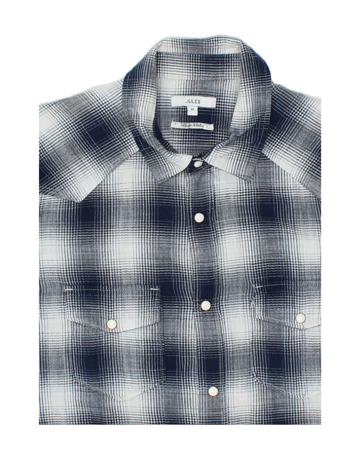 JULES Mens Shirt Medium Navy Blue Check Cotton Vintage Jules and Second-Hand Jules from Messina Hembry 