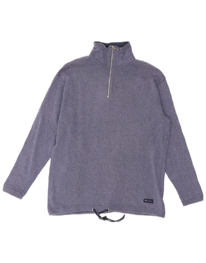 CHAMPION Womens Zip Neck Jumper Sweater UK 14 Medium Blue Cotton
