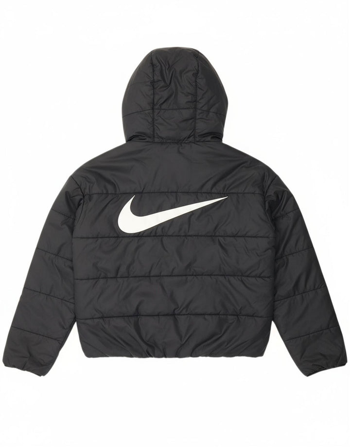 NIKE Womens Oversized Hooded Graphic Padded Jacket UK 10 Small Black