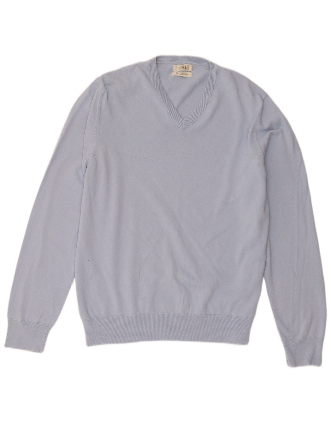Marks & Spencer Mens V-Neck Jumper Sweater XL Blue Cotton
