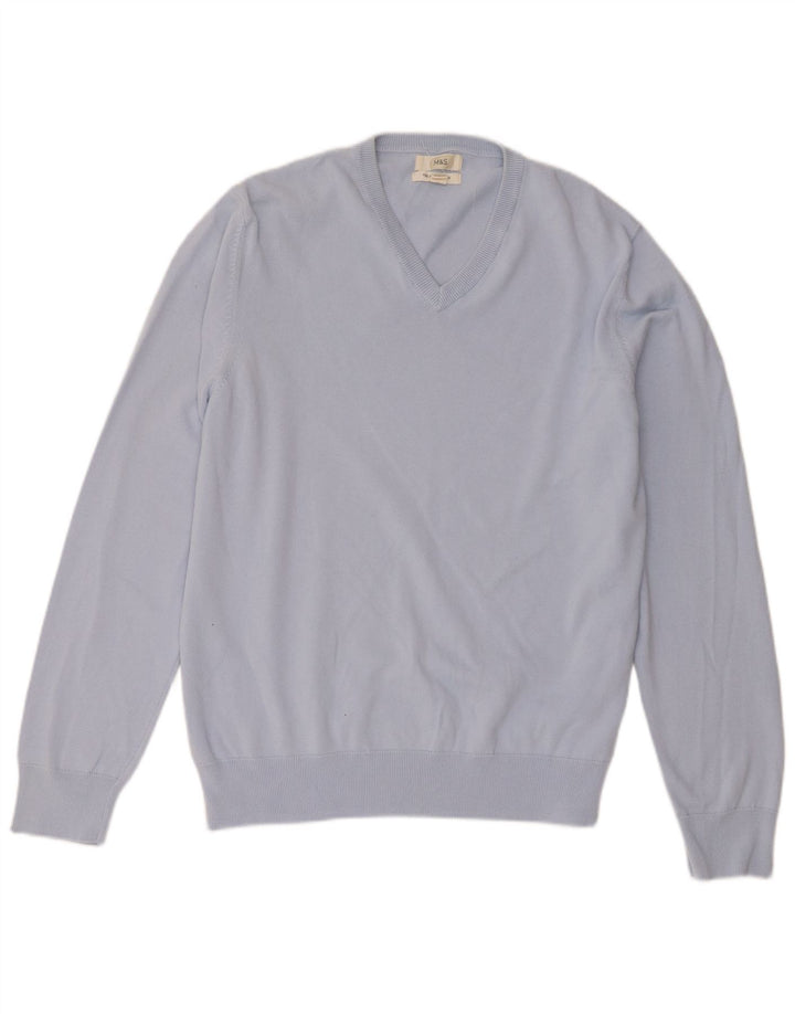 Marks & Spencer Mens V-Neck Jumper Sweater XL Blue Cotton