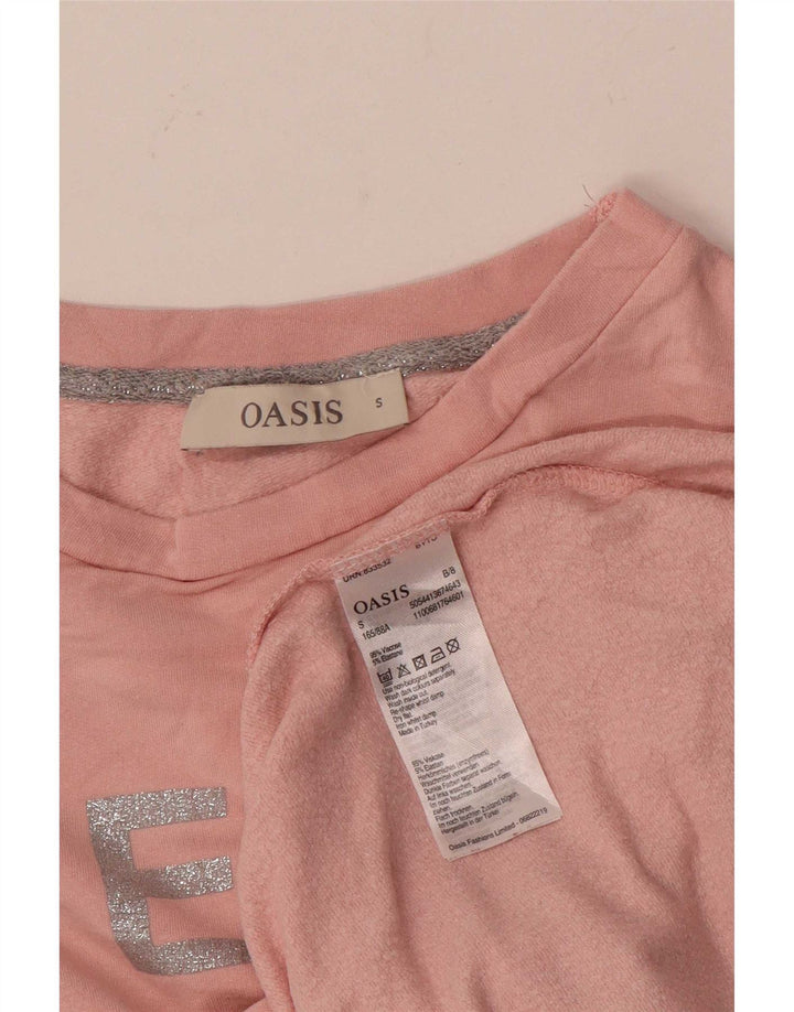 Oasis Womens Graphic Sweatshirt Jumper UK 10 Small Pink Viscose