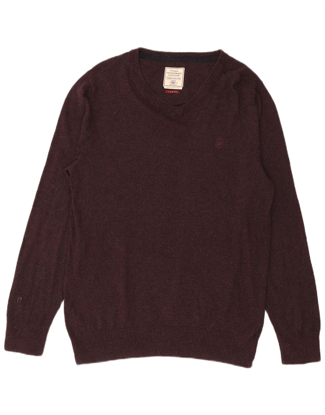 Fat Face Mens V-Neck Jumper Sweater Large Purple Cotton