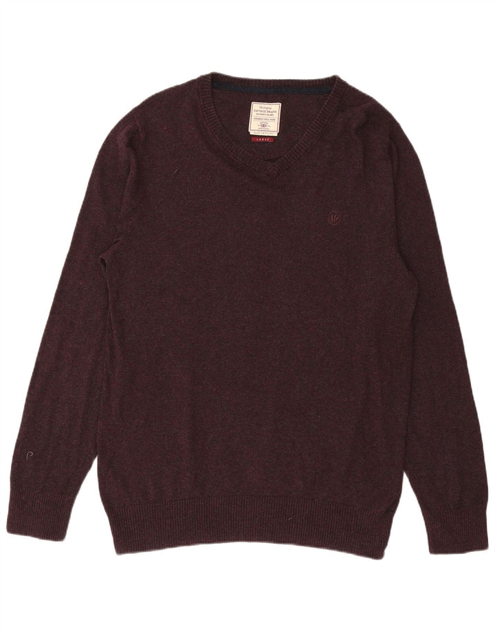 Fat Face Mens V-Neck Jumper Sweater Large Purple Cotton