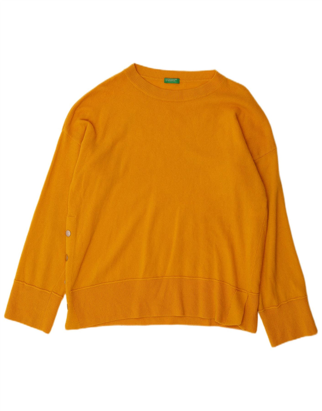 BENETTON Womens Oversized Crew Neck Jumper Sweater UK 10 Small Yellow Wool