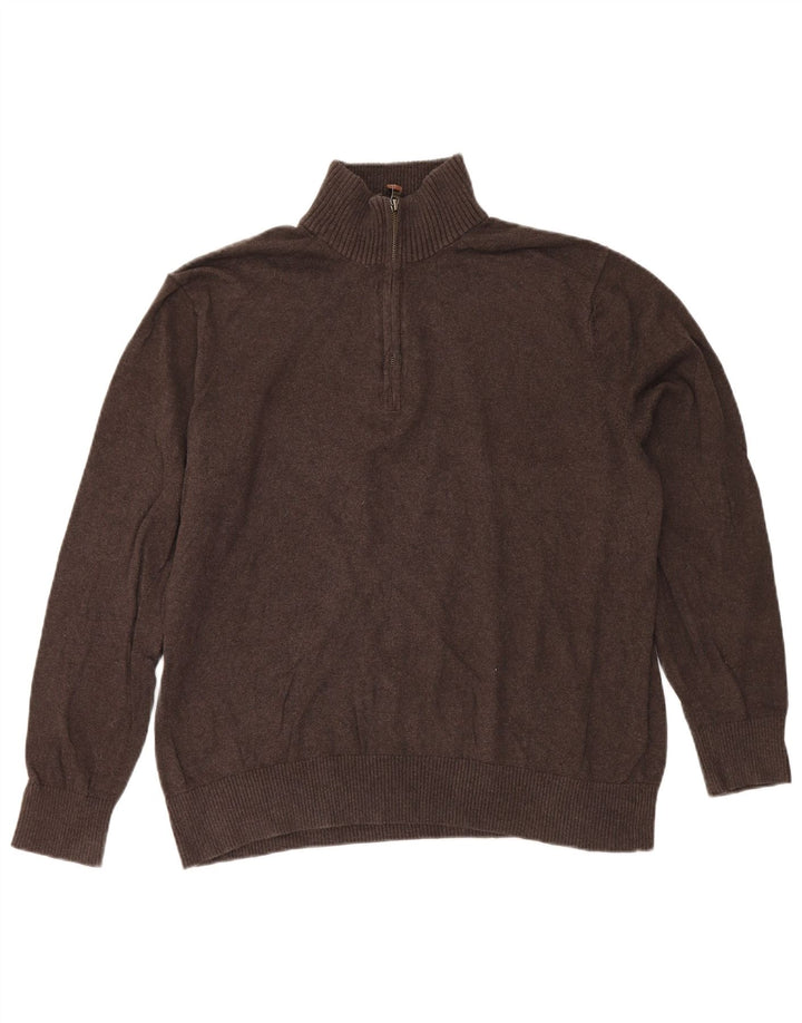 Eddie Bauer Mens Zip Neck Jumper Sweater XL Brown Cotton